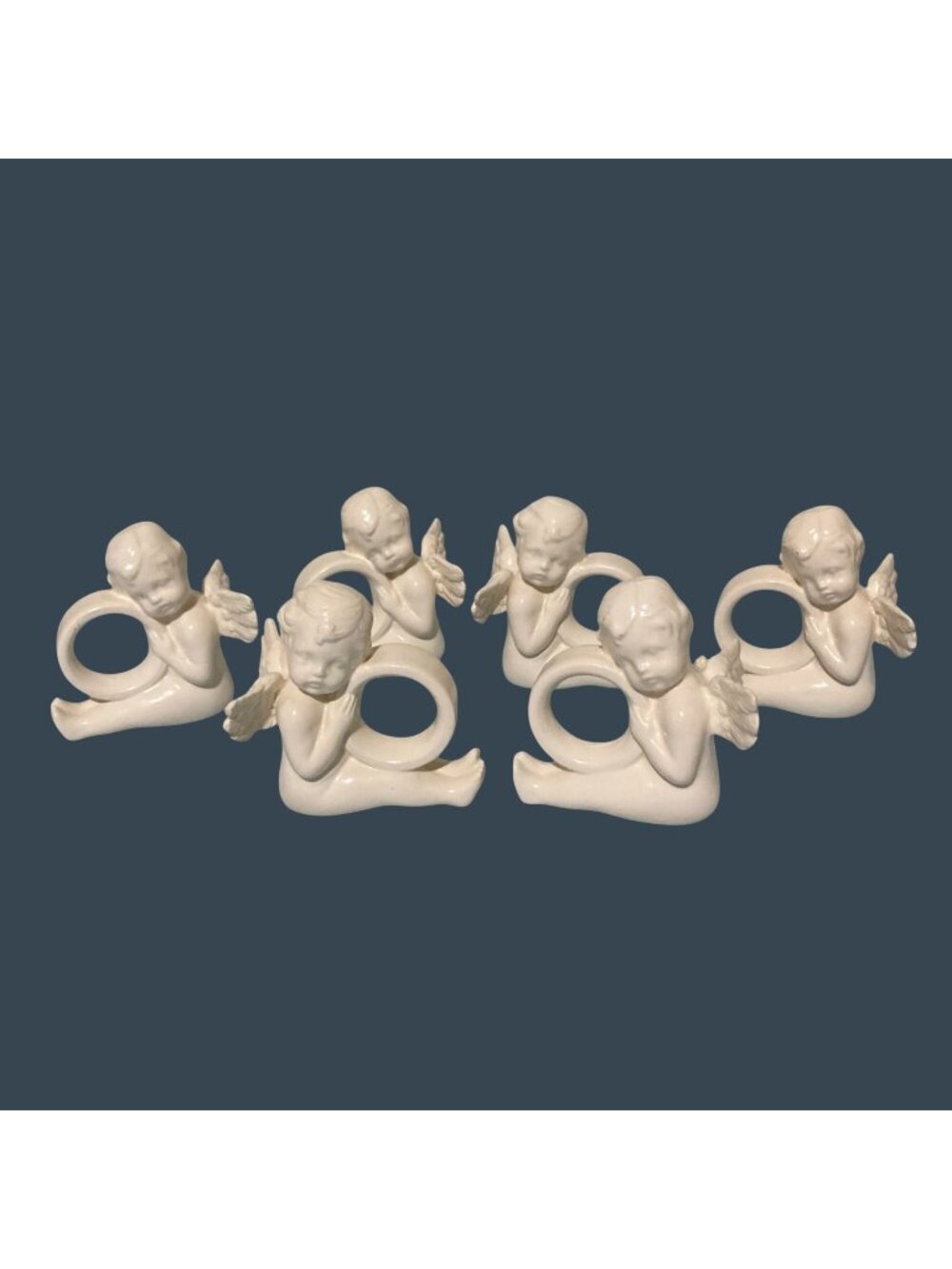 Set Of 6 White Ceramic Cherub Angel Baby Napkin Rings Whimsigoth